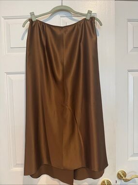 Vince size 6 Brown Satin silk A-Line Midi Skirt